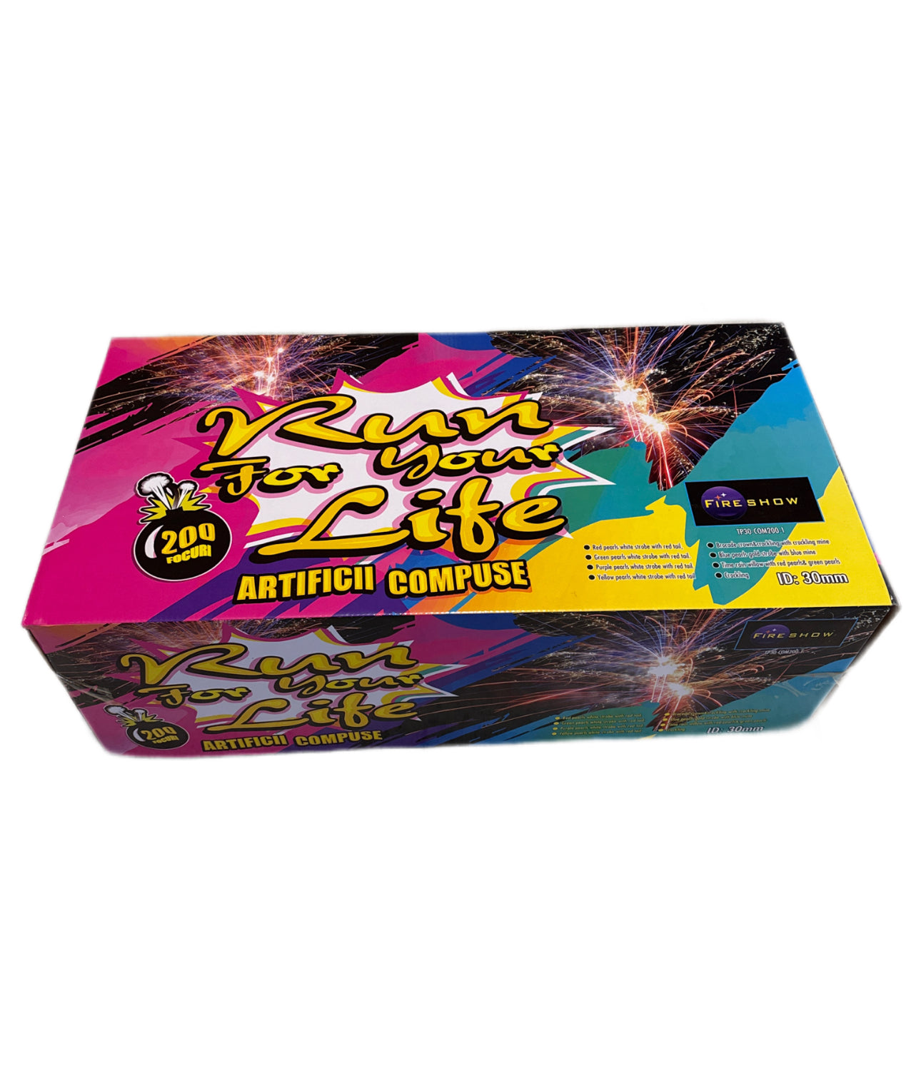 Baterie de artificii compusa Fireshow Run for your life 200 focuri calibru 30 Tp30-com200-1